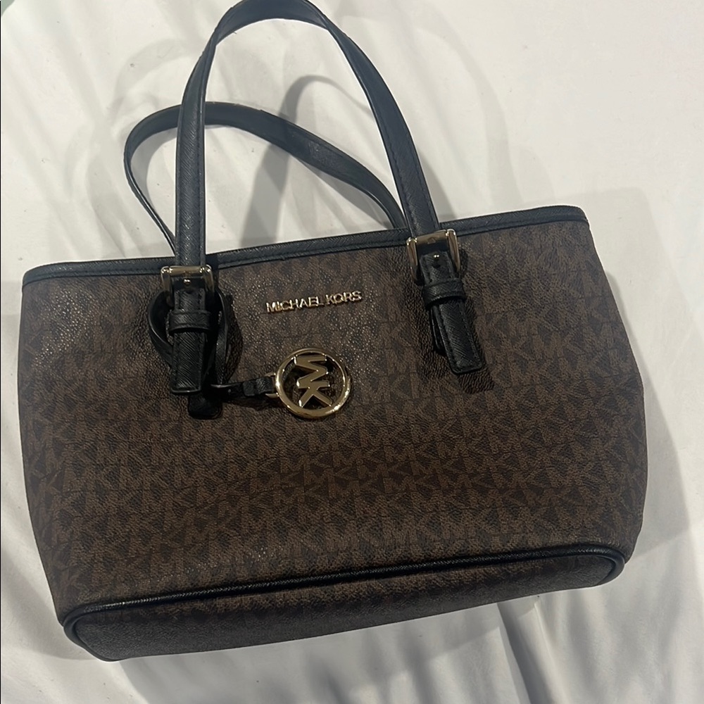 Michael Kors Brown and Black Tote with Gold Accents